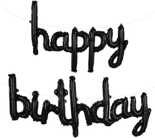 Vista 15 de TONIFUL Pancarta de Globos Negros de Feliz Cumpleaños de 16 Pulgadas con Letras de Papel de Aluminio Mylar, Cartel Banderín Reutilizable