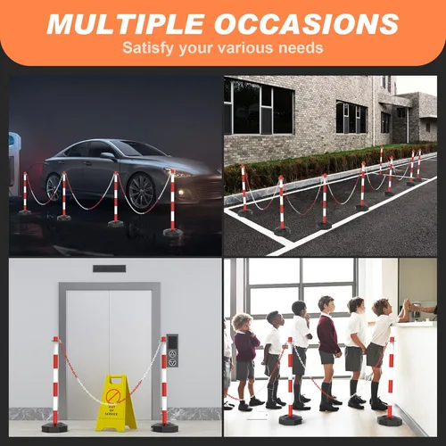 Vista 6 de Paquete de 6 Conos de Poste Delineador de Tráfico con Base Rellenable, Barrera de Seguridad Ajustable de Plástico para Control de Multitudes