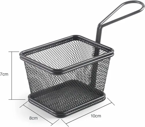 Vista 2 de LACOR - 61151 - Cesta para servir aperitivos color negro, cesta cuadrada, cesta de papas fritas, cesta de acero inoxidable, no apta para freír, 3.9