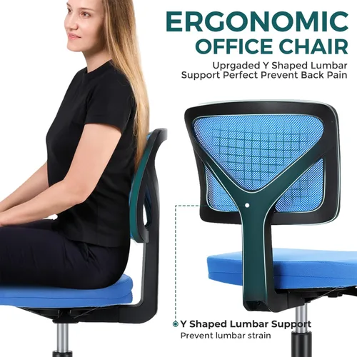 Vista 5 de DUMOS Sillas de escritorio sin brazos, ergonómicas ajustables para la oficina en casa, giratorias, sin brazos, cómoda malla con respaldo medio