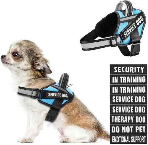 Vista 24 de Juego de arnés y parches para chaleco de perro, arnés de perro de servicio en entrenamiento Animire con 10 parches para perros, chaleco reflectante