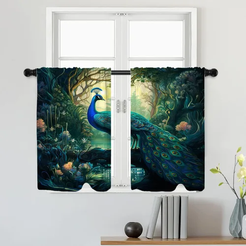 Vista 54 de Batmerry American Flag Ink Dot Tier Curtains, Red Blue White Stars Abstract Window Treatment Short Kitchen Curtain Multilayer Polyester Blackout for