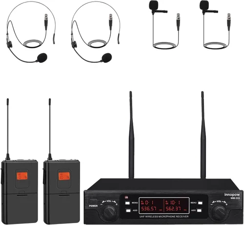 200-Channel Wireless Lavalier Microphone, Dual UHF Bodypack Cordless Lavalier Mic System Set, Auto Scan, Long Range 200-240Ft, 16 Hours Use Ideal