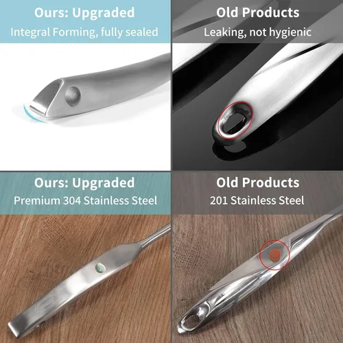 Vista 3 de Newness - Cuchara ranurada de acero inoxidable 304 con mango ergonómico al vacío, diseño de agarre cómodo para cocina, 14.96 pulgadas