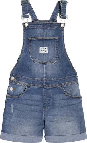 Calvin Klein Girls' Stretch Denim Shortalls, Boyfriend Fit Jean Overalls with Adjustable Straps