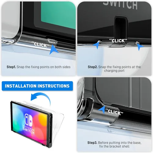 Vista 2 de RHOTALL Funda protectora transparente compatible con Nintendo Switch OLED, carcasa rígida acoplable para consola Switch OLED, cubierta suave