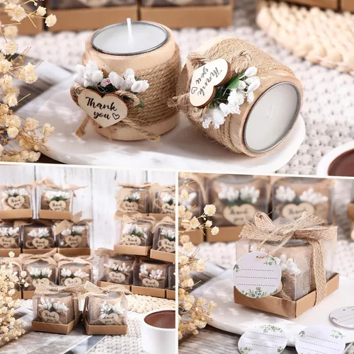 Vista 4 de Retisee Velas de boda para invitados, despedida de soltera, candelita conmemorativa de madera, regalos de agradecimiento, velas hechas a mano