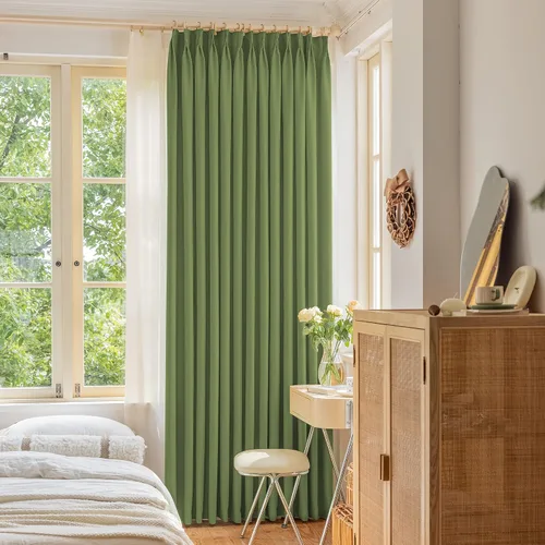 Vista 14 de Cortina plisada para oscurecer la habitación, color beige, 84 pulgadas de largo, 1 panel Memory Trained Pinch Pleat Drape with Hooks Tieback