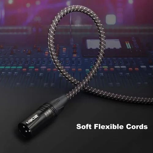 Vista 4 de Cables XLR de 1 pie, paquete de 2 cables de conexión cortos antienredos trenzados de 3 pines XLR macho a hembra para micrófono DJ