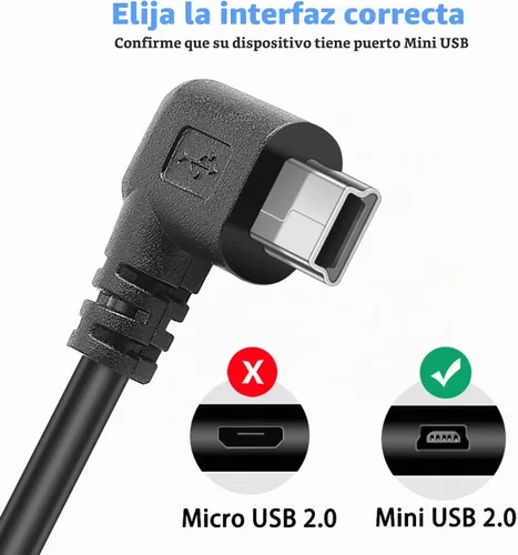 Vista 4 de Cable de alimentación mini USB para Dash Cam, USB A a Mini B 90° en ángulo Ángulo izquierdo