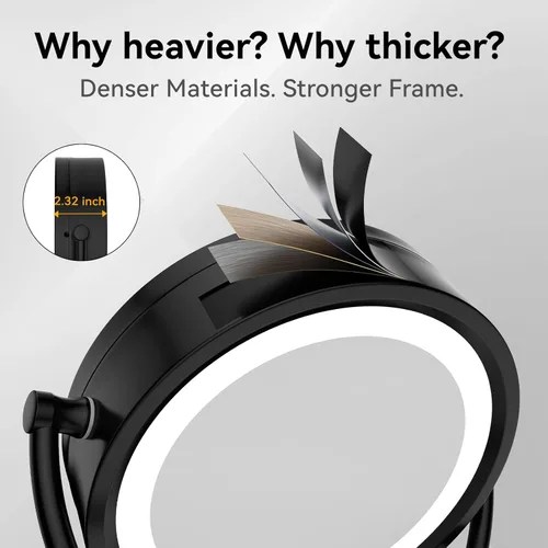 Vista 8 de GURUN Espejo de maquillaje con aumento de 8.5 pulgadas con 3 luces LED regulables, espejo de tocador de doble cara con control táctil para baño