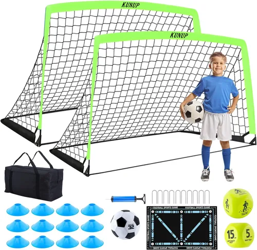 Vista 16 de 2 Set Kids Soccer Goals for Backyard with Training Equipment, Portable Foldable Practice Nets with Ball, Dice & Mat, Cones, Air Pump and Carry Bag
