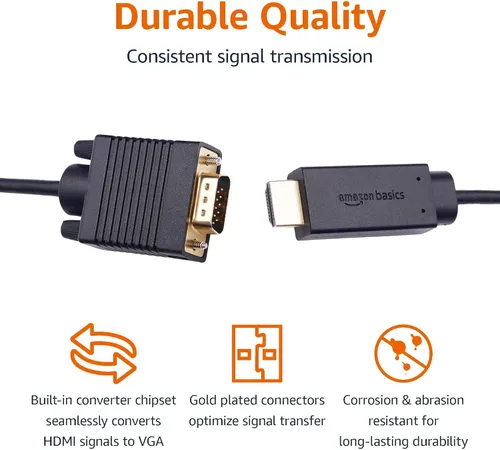 Vista 2 de Yaxa Basics - Cable HDMI (fuente) a VGA (pantalla), chapado en oro, 6 pies, color negro (NO bidireccional)