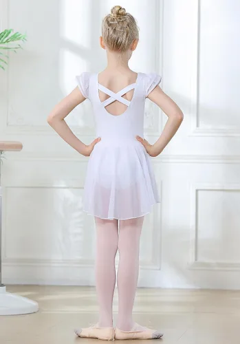 Vista 2 de DIPUG - Leotardos de ballet para niñas, con falda, leotardos de baile, manga con vuelo y espalda cruzada