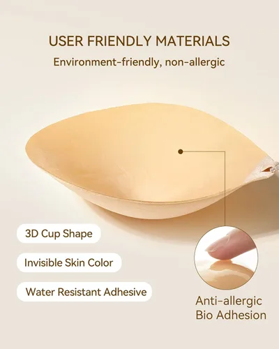 Vista 2 de Nildor - Brasier adhesivo con efecto de realce de silicona sin tirantes para vestido sin espalda con 2 cubiertas para pezones color piel