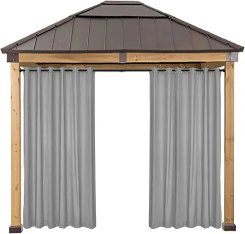 Vista 10 de Macochico Cortinas impermeables para patio al aire libre, cortinas opacas con aislamiento térmico, cortinas resistentes al viento para puerta Beige