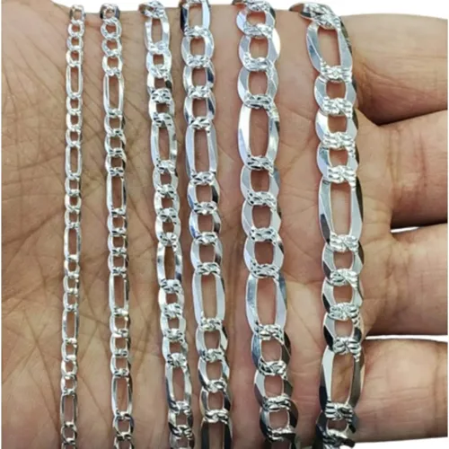 Vista 8 de Collar para hombres y mujeres de plata de ley 925, cadena de corte de diamante italiano, plata, Metal