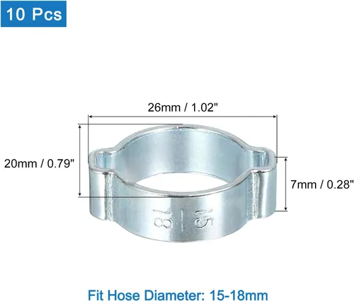 Vista 2 de uxcell 10 abrazaderas de manguera de oreja dobles, ajustables de 0.59 x 0.71 pulgadas, abrazaderas de manguera de dos orejas chapadas en zinc