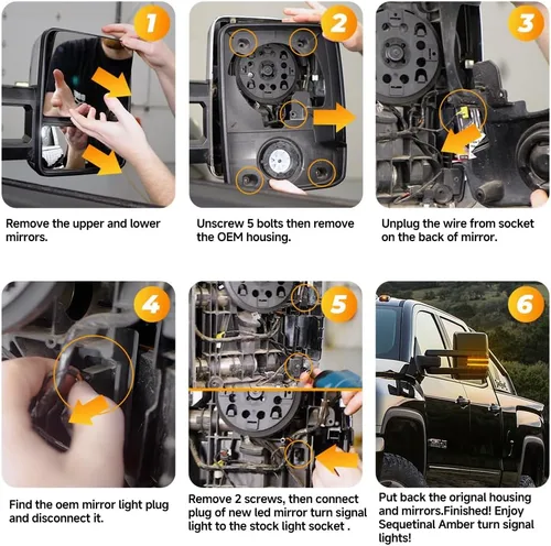 Vista 6 de NJSBYL Lámpara Marcadora LED de Espejo Lateral Para Chevy Silverado GMC Sierra 1500 2500HD 3500HD 2016 2017 2018 2019 Lente Ahumado LED Ámbar Kits