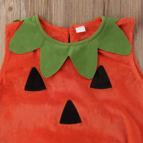 Vista 3 de Conjunto de disfraz de calabaza unisex de Halloween para bebés, niños y niñas, pañalero de disfraz