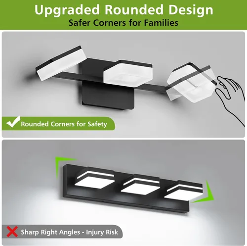 Vista 7 de Luz LED negra para tocador de baño, accesorios de iluminación de pared modernos, accesorios de iluminación de baño de 3 luces sobre espejo, rotación