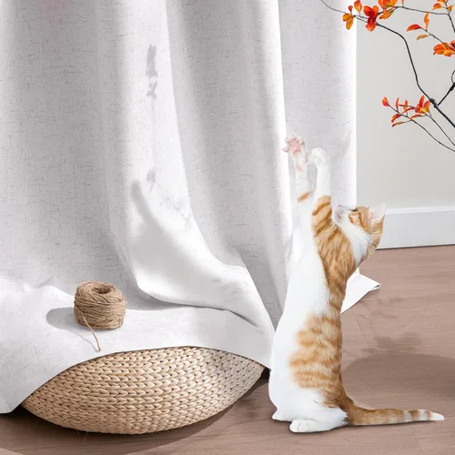 Vista 185 de PrinceDeco Cortinas con textura de lino 100% opacas de 64 pulgadas de largo, juego de 2 paneles de cortinas de lino opacas con forro aislante Arena