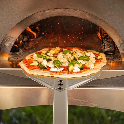 Vista 6 de Pizza Turning Peel-Premium Pizza Paddle con mango antideslizante cubierto de goma – Pelar giratorio resistente con placa de aluminio – Diseño