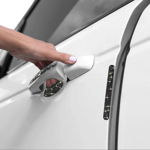 Vista 7 de 10 calcomanías de diamantes de imitación brillantes para manija de puerta de automóvil, cubierta protectora de película protectora con tiras