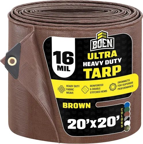 Vista 17 de Lona ultra resistente impermeable con cubierta grande Marrón, 4 x 20 pies / 0.630 in de grosor Lonas a prueba de rasgaduras Material de tejido