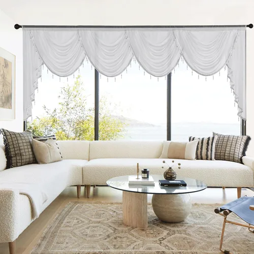 Vista 11 de NICETOWN Cortinas de cenefa para ventanas, cenefas semitransparentes filtrantes de luz para sala de estar, elegante decoración del hogar, cortinas