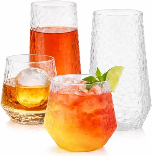 Vista 11 de Paquete de 48 vasos de plástico ondulados de origami, 24 flautas de champán sin tallo de 9 onzas y 24 vasos de 12 onzas, vasos de champán