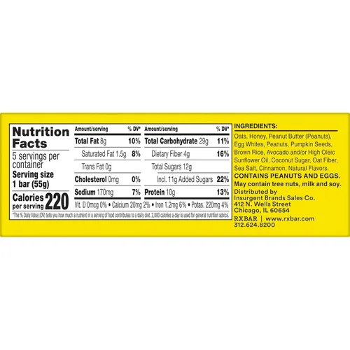 Vista 4 de Barras de proteína de mantequilla de nuez y avena RXBAR, snack de proteína, barras de snack, paquete de variedad (3 cajas, 15 barras)