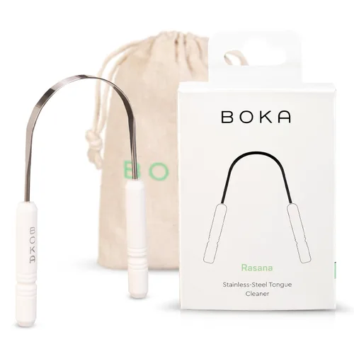 Boka Raspador de lengua para adultos y niños con estuche, limpiador de lengua de acero inoxidable con bolsa de viaje de lino, limpiador para