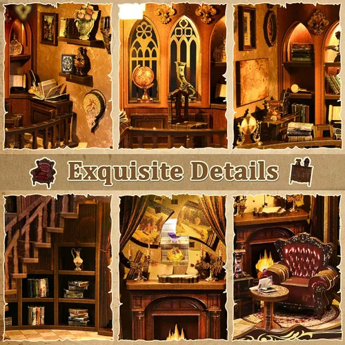 Vista 7 de ISSEVE Kit de rincón de libros – Kit de casa en miniatura para manualidades, rincones de libros para adultos, casa de muñecas, biblioteca