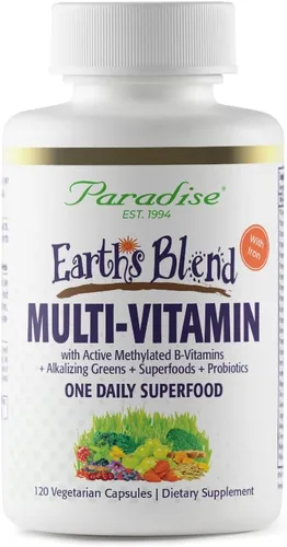 Vista 12 de Paradise Herbs Earth's Blend Cápsulas multivitamínicas diarias para hombres, sin hierro, 48 superalimentos orgánicos, probióticos, antioxidantes