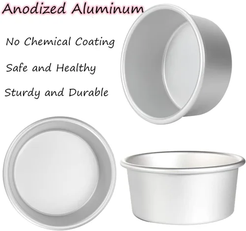 Vista 5 de TAOUNOA Molde para pasteles de 4 pulgadas, juego de 6, mini moldes de aluminio para tartas de queso, moldes antiadherentes pequeños redondos