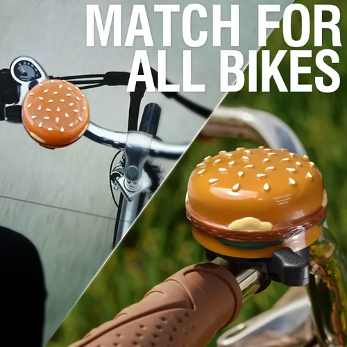 Vista 3 de MARQUE Hamburger Bike Bell – Campana de bicicleta para la mayoría de bicicletas, también se adapta a bicicletas de equilibrio y scooter, accesorio