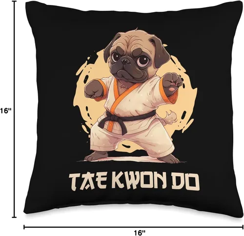 Vista 4 de Cute Tae-Kwon-Do Pug Lover Gifts Almohada gráfica de entrenamiento de perro Pug para ropa de taekwondo, 16 x 16 pulgadas, multicolor