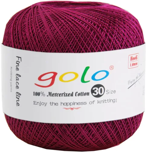 Vista 50 de Golo 3 bolas de hilo de ganchillo tamaño 30, hilo de bordar y lana para tejer a mano para calados 045 000-045 Rojo Caliente