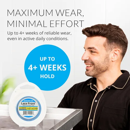 Vista 6 de Walker Tape Rollo de cinta de soporte frontal de encaje azul de 1/2 pulgada x 3 yardas, cinta de peluca de doble cara para pelucas de encaje, tupés