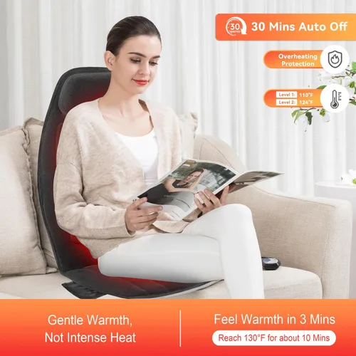 Vista 3 de Snailax Masajeador de espalda de vibración con calor, almohadilla para silla de masaje con espuma viscoelástica lumbar para el cuello, 10 motores