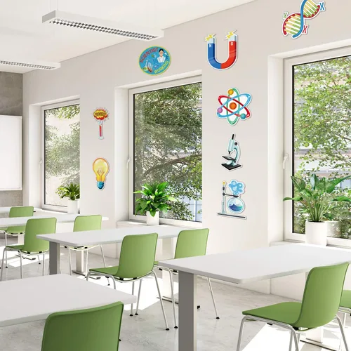 Vista 5 de 48 piezas de recortes de laboratorio de ciencias para decoración de tablón de anuncios para aula, recortes temáticos de ciencia, decoración