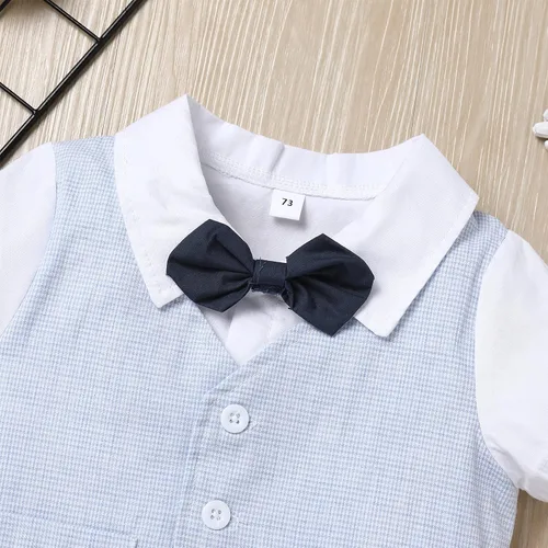 Vista 4 de IDOPIP Chaleco blanco para bebé, caballero, camisa blanca, corbatín, esmoquin, enterizo, enterizo, traje de cumpleaños, traje formal de 0-18 meses