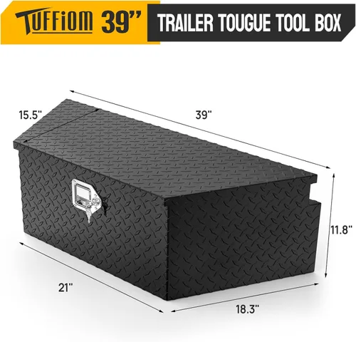 Vista 9 de TUFFIOM Caja de herramientas de aluminio de 39 pulgadas, caja de herramientas de remolque con placa de diamante resistente con llaves de bloqueo