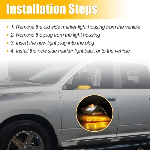 Vista 8 de X AUTOHAUX Luz LED de señal de giro del espejo delantero derecho del coche 68064948AA apto para Dodge para Ram 1500 2009-2018 negro