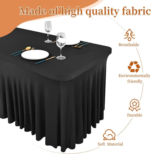Vista 3 de Pesonlook Paquete de 2 faldas de mesa de elastano para mesas rectangulares de 6 pies, mantel elástico ajustable color negro, de 30 x 72 pulgadas
