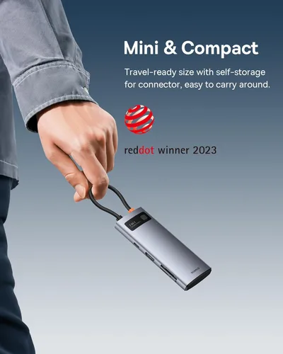 Vista 6 de Baseus Adaptador USB C a HDMI, estación de acoplamiento USB C 4K a 60Hz, concentrador USB C 7 en 1 con 3 USB-A, PD 100W, lector de tarjetas TF/SD