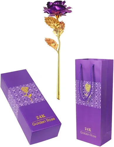 Vista 11 de LRRH Rosas de papel de aluminio de oro de 9.8 pulgadas, rosa de lámina de oro de 24 quilates, flores de rosas artificiales en caja de regalo