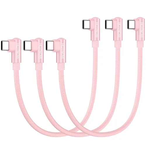 Vista 12 de Cable USB C a USB C en ángulo recto de 0.5 pies, paquete de 3 cables de carga corta USB C de 6 pulgadas, cables de carga rápida de 65 W para iPhone