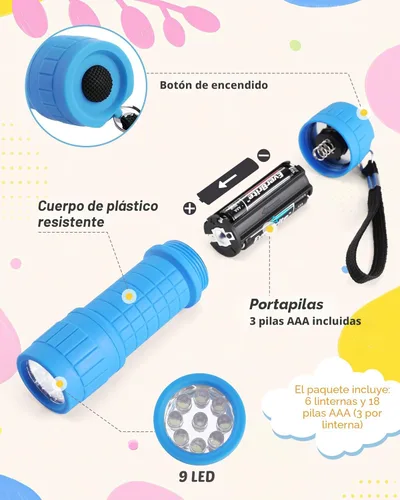 Vista 5 de EverBrite - Linterna de mano de 9 led (6 unidades), colores variados, pilas AAA incluidas; suministros para huracanes campamento, senderismo